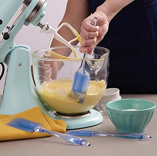 MojiDecor 3-teiliges Silikon Teigschaber Set, Spatel-Set, weich und flexibel, hitzebeständig Küchenutensilien Teigspatel, Blau - 6