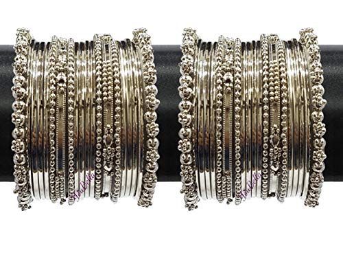 Youbella Traditional Silver Plated Oxidized Bangle Set For Women (2.6)