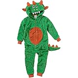 Onesies Pyjama Combinaison Jumpsuit Garçon Animal Crazy Polaire Douillet Ultradoux Dinosaure - Vert - 6/7 Ans