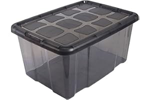 Acan Tradineur - Caja translúcida de almacenaje con tapa, plástico, cajón multiusos, ordenación, almacenamiento de objetos, hogar, fabricada en España, 60 litros, 29,7 x 61,5 x 45 cm, gris