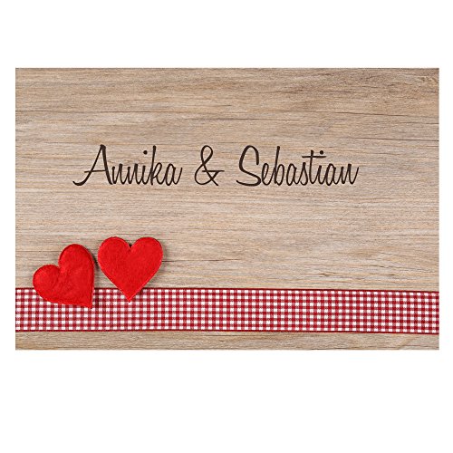 Fußmatte "Herzen auf Holz" mit Namen, Fußabtreter, Geschenkidee, Geschenk für Pärchen, ideal fürs erste gemeinsame Wohnen