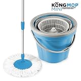 Omnidomo Kong Mop Mini Fregona Giratoria con Cubo, Palo de Altura Regulable, Recambio de Microfibra, Plástico, Azul, 28x28x28 cm