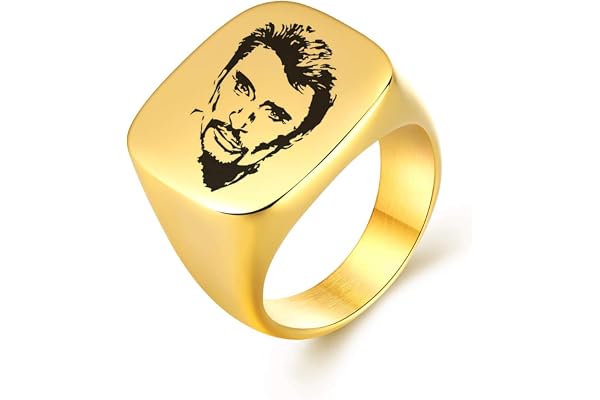 AFSTALR Johnny Hallyday Bague Chevalière Homme Acier Inoxydable Anneau Bague Sceau avec Signature Johnny Le Boss Rock