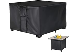 Rilime Patio Fire Pit Cover Square 105x105x55cm, Outdoor Garden Waterproof Windproof Anti-UV Heavy Duty FirePit Table Cover with Airvents Buckles Drawstring for Fire Pit Bowl Cover