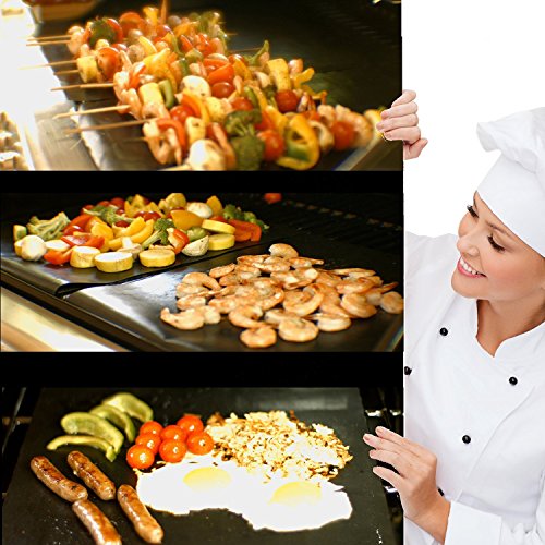 Extsud® BBQ Grillmatten, 5er Set BBQ Antihaft Grill-und Backmatte wiederverwendbar PFOA-frei – Toll über Kohle, Gas und Weber Style Grills – Perfekt für Fleisch, Fisch und Gemüse 40×33 cm (Schwarz) - 2