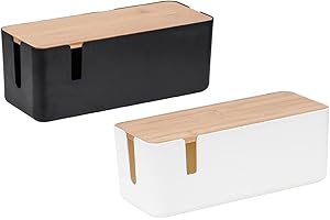 Moonyan Boîte Cache Câble, Grand Rangement Câbles Electriques avec Bois Couvercle, pour Couvrir Et Cacher Les Fils Télévision Ordinateur Routeur Hub USB Et Multiprise sous Le Bureau