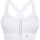 YIANNA Women High Impact Sports Bra Plus Size Zip Front Fastening Bras Padded Adjustable Strap