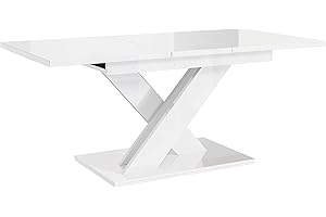 ‎ALTDECOR ALTDECOR Esstisch ausziehbar, ideal als Küchentisch, Esszimmertisch - oder Wohnzimmertisch, solide Konstruktion aus Möbelplatte, 140-180x80x75 cm - Weiß Hochglanz - RONX
