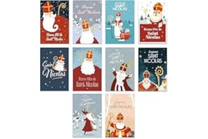 Adzif.biz Le sticker de decoration - Lot De 10 Cartes De Saint Nicolas - Illustration Traditionnelle - Format 10x15cm - Papier Satiné 250g - Cartes Pour Enfants
