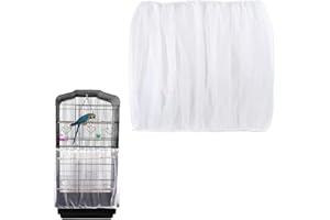KEWUF Cubierta de Jaula, Malla para Jaulas de Pájaros, Receptor de Semillas para Jaula de Pájaros, Malla Jaula Transpirable y Antipolvo, Circunferencia Ajustable 130-150CM, Altezza 42CM (Blanco)