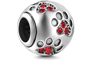 CHAWIN Jewelry Paw Prints Charm fits Pandora Charm Bracelets, Solid 925 Sterling Silver Beads with Clear Crystal, Round Ball Shape, European Style, Pet Cat Dog Puppy Charms