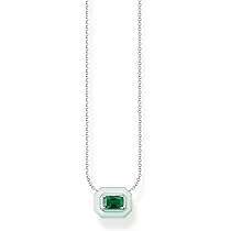 Thomas Sabo Damen Kette – 925er Sterlingsilber Mit Grünem Oktagon-Anhänger | Längenverstellbar 40-45 Cm
