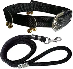 Adios Dog Belt Combo of Black Ghungroo Collar with Black Lead 1.5m Lengthy Dog Collar & Leash for Your Pet Dogs.