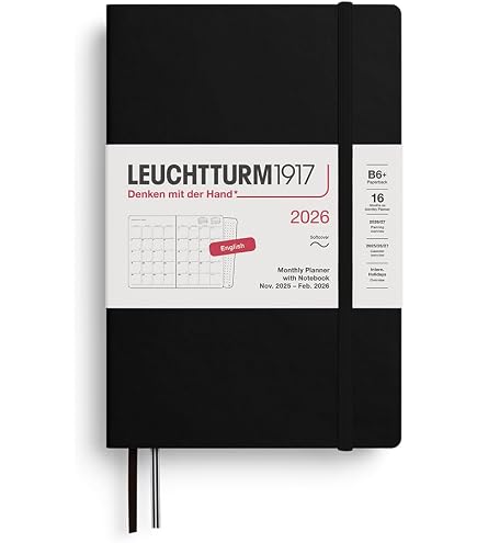Agenda 16 Mois LEUCHTTURM1917 (Nov 2025 - Fév 2027) - Format B6+, Couverture Souple Rose, Mensuel Avec Bloc-notes