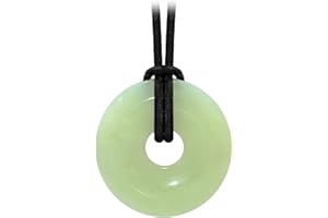 Kaltner Präsente Idée Cadeau - Collier en Cuir pour Hommes et Femmes avec Pendentif en Pierres précieuses en Forme de Donut en Jade (Ø 30 mm)