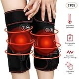 Genouillères chauffantes avec Massage de Vibration, Soulager la Douleur Articulaires, 3 Thermostat Réglable&Massage, Taille Ajustable, Chauffage Rapide, Li-batterie Rechargeable, Sac en Filet Intégré