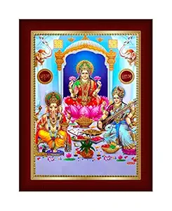 Shree Handicraft Religious Small Photo Frame of Crystal Print Poster of Laxmi Ganesh and Saraswati ji for Home Deco (8 * 10.5 * 1) inch| Home D