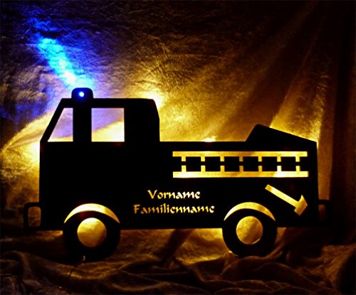 Preisvergleich Produktbild Schlummerlicht24 Led Wandbild Nachtlicht "Feuerwehrauto" mit Name für kleine und große Feuerwehrmänner Junge Jungs Mann Männer Erwachsene