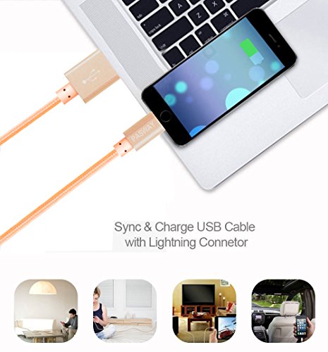 Lightning Kabel Pasway iPhone Ladekabel 3 Pack (1M, 2M, 3M) Nylon Geflochtenes USB Kabel mit Lightning Connector für iPhone 6/6 Plus/6S, iPad Air 2, iPad Pro und mehr Gold - 3