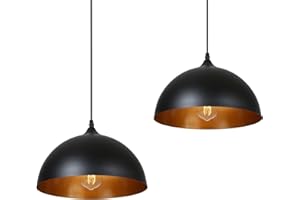 TOMSHINE Confezione da 2 Lampadario a Sospensione, Diametro 30CM, Base E27, Cavo Regolabile da 1,2M, 220 V-230 V, Esterno Nero Dorato All'interno, Metallo Lampadario Vintage Lampadario Cucina (Senza Lampadina)