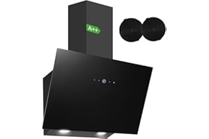 SNDOAS Dunstabzugshaube 60cm, 550 m³/h Starker Saugleistung Dunstabzugshaube Abluft/Umluft, inkl. Aktivkohlefilter, Energieeffizienz A++, Verzögerungs-Ausschaltfunktion, Schwarz