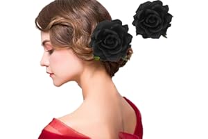 KAREERAN Rose Flower Hair Clip, Black Rose Hair Clip Flower Girl Accessories for Vintage, Flower Brooch for Party Wedding Beach Bridal Accessory Valentine's Day, 1 Pack, 10CM(Black)