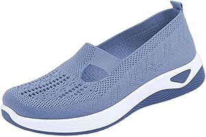 DFSDJEUW Slip On Trainers Women Wide Fit Ladies Breathable Mesh Walking Running Shoes Comfortable Arch Support Soft Sole Athletic Tennis Sneakers Non Slip Low Top Orthopedic Shoes for Women UK Summer