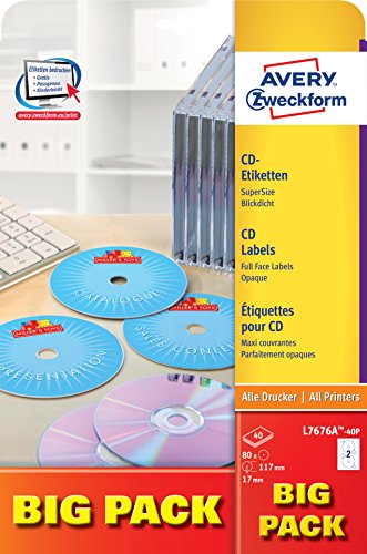 Avery Zweckform CD DVD Labels Blanco - Etiquetas de impresora  Blanco  A4  Papel  Laser Inyecci  n de tinta  Permanente  Mezclar 