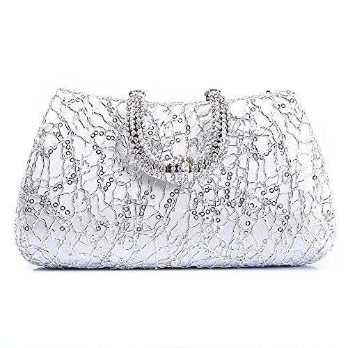 YUEER Soirée Sac à Main Femme Mariage Mariage Sacs De Mode Banquets Fêtes Pochettes Sacs à Bandoulière Chaîne,Silver-OneSize