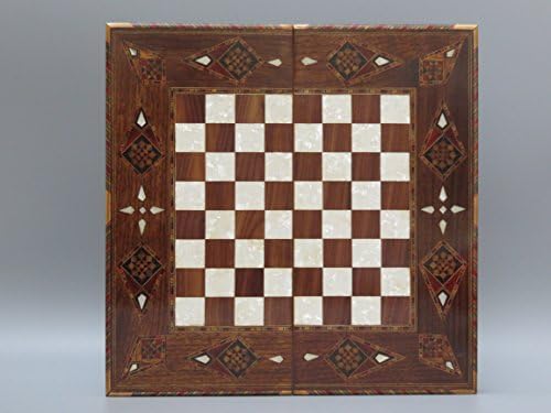 14" HANDMADE SOLID WALNUT WOOD BACKGAMMON AND CHESS SET INLAID MOSAIC INSET MOTHER OF PEARL