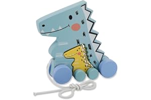 Jamara 460877 drewniana zabawka – kidiwood dinozaur do ciągnięcia dinozaury, 2-częściowy zestaw różnych możliwości wtykowych, wspomaga zdolności motoryczne