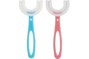 ZALUJMUS Set of 2 Kids U-Shaped Whole Mouth Teeth Brush, Silicone Bristles Massage Gums, All-Round Cleaning, Manual (6-12Y, Blue+Pink)