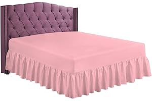 Odeur Easy Iron Pink Super King Valance Sheets Frilled Base Fitted Valance Bed Sheets, Poly Cotton Superking Valance Sheets, Polycotton Fitted Valance Sheet Super King Bed