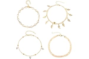 PLABBDPL 4 Pezzi Cavigliera in acciaio inossidabile per donna, gioielli a catena per piedi con braccialetti alla caviglia a cuore delicato non sbiaditi per le donne spiaggia Gioielli