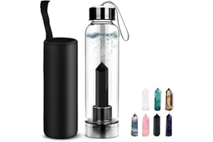 ‎N\P Tyuodna Wasser Heilsteine Flasche, Crystal Infusion Trinkflasche, Heilende Natürliche Wasserflasch, Auslaufsichere Quarz-Kristall Glas, Kristalltherapie, Edelsteinflasche (Obsidian+Flasche)
