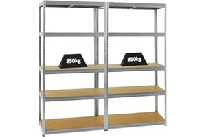 ‎PROREGAL PROREGAL Mega Deal 2er-Set Schwerlastregale Slim Elephant 180x90x45cm mit 5 Ebenen Fachlast 350kg Verzinkt