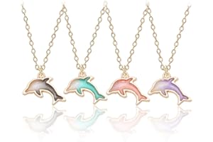 Mingjun 4 Pcs Cartoon Dolphin Pendant Necklace Clavcile Chain Necklace for Women Lady Girls