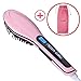 New Noza Tec Electric Hair Straightener Brush Ceramic Heated Anti Static Zero Damage Comb Detangling Brush for Frizz-free Hair Styling With LCD Display Massage Straightening Irons (Pink)