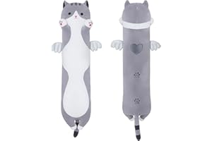 SNOWOLF Katze Weiches Kissen Plüsch Long Schlafkissen Baumwolle Kätzchen Kissen Kuschelig Gefüllte Niedliche Plüschpuppe Spielzeug Geschenk Für Kinder Freundin (Grey, 70cm)
