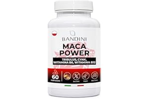 ‎BANDINI BANDINI® MACA POWER 60 Capsules – Suplement diety na bazie Maca + Tribulus + Arginina + Cynk + B6 + B12 – Kontrastuje Zmęczenie Fizyczne i Psychiczne - Wegańskie, wysokodawkowe, bez GMO