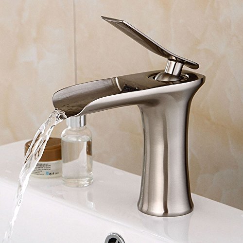 Hiendure® Messing Einhebel-Mischer Bad hochdruck Waschtisch-Armatur Schwarz Wasserhahn mit Anschlussschläuchen und Befestigungsmaterial Nickel gebürstet
