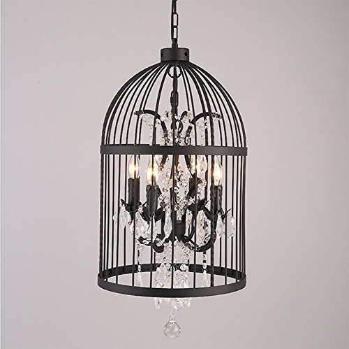 Preisvergleich Produktbild OOFAY LIGHT Kronleuchter Kristall 4-Lichter Jahrgang Vogelkäfig Schmiedeeisen Decke Beleuchtung Befestigung Einstellbar Hängender Draht 50Cm Schwarz 35 * 60Cm