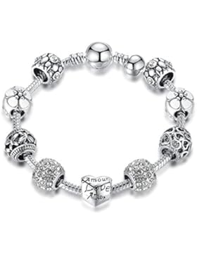 Charm-Armband mit herzförmiger Perle und Strass, Modeschmuck, für Damen und Mädchen