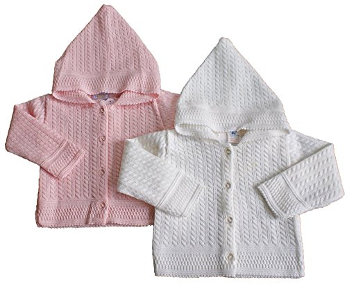 Baby girls hooded cable knit cardigan PINK 0-6 months
