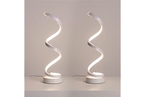 MILLE LUCCIOLE 2 Pezzi Lampada da Comodino a Spirale LED Lampade da Tavolo Moderno Bianco 16W 4500K Luce Naturale Protezione Degli Occhi Lampada da Scrivania Curvo Per Camera da Letto Soggiorno Spina UE 220V