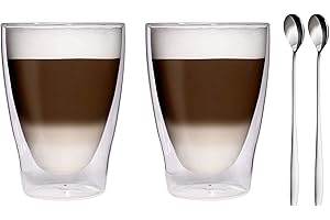 Filosa® Verres à latte macchiato à double paroi (2 x 280 ml) + 2 x cuillères, verres à expresso, verres à thé, verres à cappuccino, verres à double paroi