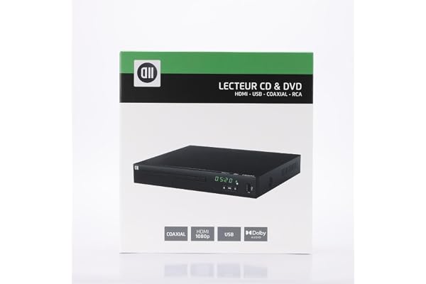 Lecteur D2 CD & DVD HDMI - Connecteurs : HDMI/COAXIAL/USB/RCA, USB 2.0 - télécommande Incluse - Compatible Multi-formats Audio et vidéo - Noir