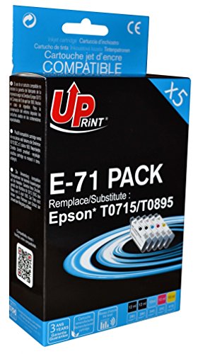 Pack de 5 cartouches compatible EPSON T0715/T0895 - Cyan, Magenta, Jaune, 2 Noir - marque : UPrint E-71 PACK - Imprimantes : STYLUS D120 / STYLUS D78 / STYLUS D92 / STYLUS DX4000 / STYLUS DX4050 / STYLUS DX4400 / STYLUS DX4450 / STYLUS DX5000 / STYLUS DX5050 / STYLUS DX6000 / STYLUS DX6050 / STYLUS DX7000F / STYLUS DX7400 / STYLUS DX7450 / STYLUS DX8400 / STYLUS DX8450 / STYLUS