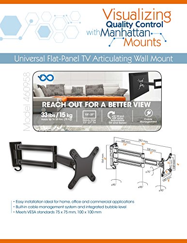 Manhattan Universal Gelenkarmhalterung für Flachbildschirme zweifach schwenkbarer Arm zur Wandmontage 13″ bis 27″ 460958 schwarz - 3