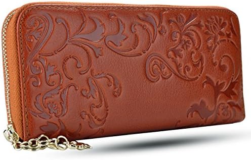 ECOMBOS Ladies Women Wallet Classic Purse Genuine Leather Clutch Long Card Holder Handbag Bags (Brown)